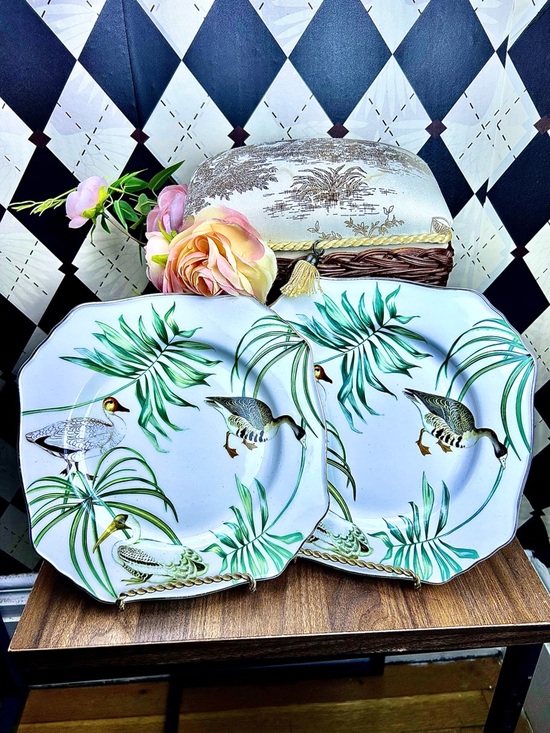 Other - Vintage Tropical Palm & Mallard Porcelain Plates – Octagonal Decorative Pair